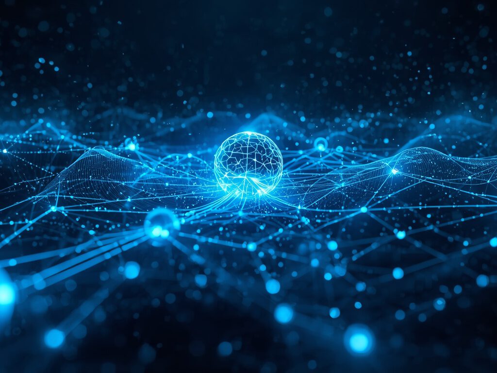 Organischer Google-Traffic nimmt ab, während KI-Systeme wie ChatGPT und Perplexity als neue Sichtbarkeitskanäle entstehen — symbolisiert durch sich trennende Lichtströme auf dunklem Hintergrund.